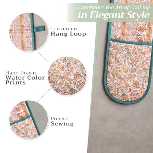 Double Oven Mitts 100% Cotton Double Oven Glove (047 - Nila / 7" x 35" (Double Oven Mitt))