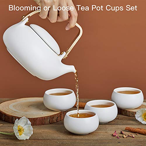 Japanese Tea Set with 4 Cups (03-White Teapot/4 Cups)