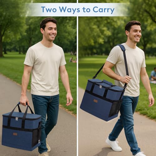 Cooler Bag 60 Cans Collapsible and Insulated Large Lunch Bag Leakproof Soft Cooler Portable for Camping (60-Can(40L) / Dark Blue)