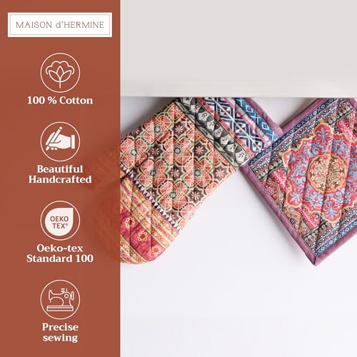 100% Cotton Oven Mitt & Pot Holder Set (075 - Ispahan / 7.5" x 13" & 8" x 8" (Oven Mitt & Pot Holder))