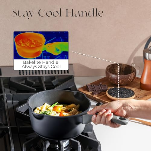 Nonstick Saucepan with Lid (2 Quarts / Black Sesame)