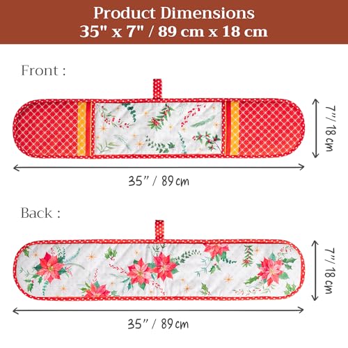 Double Oven Mitts 100% Cotton Double Oven Glove (117 - Poinsettia Christmas / 7" x 35" (Double Oven Mitt))