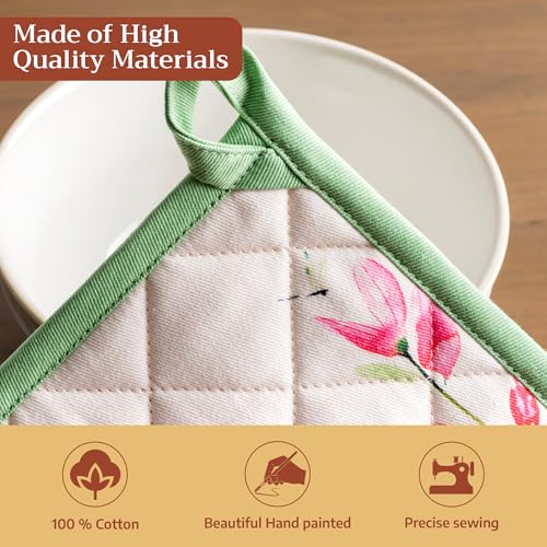 100% Cotton Oven Mitt & Pot Holder Set (019 - Botanical Fresh / 7.5" x 13" & 8" x 8" (Oven Mitt & Pot Holder))