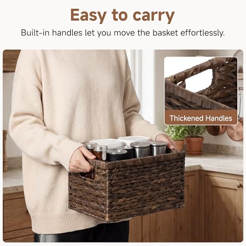 Storage Baskets for Organizing (Brown (Water Hyacinth) / 2x 13"L x 8¼"W x 7"H)
