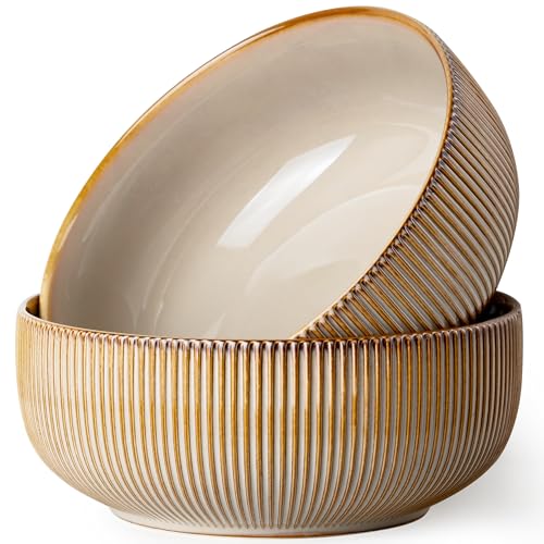 Large Serving Bowls (Embossed Stripes (Vintage Yellow) / 8")