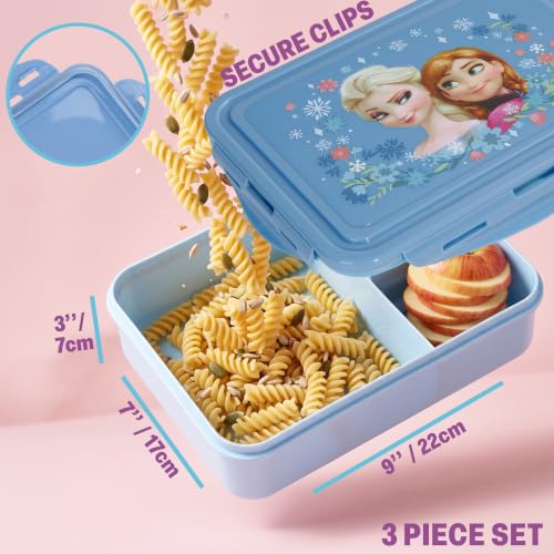 Disney Frozen Girls Lunch Box 3Pc Set (Light Blue Frozen)