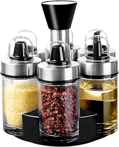Oil and Vinegar Dispenser Set of 6 Bottles with 360° Rotating Holder