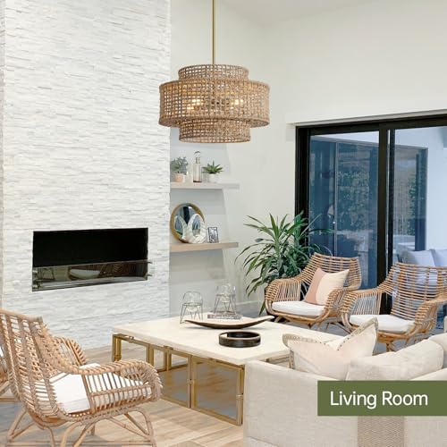 17.7" Rattan Chandelier for Dining Room (Gold / 17.7" 4-Light)