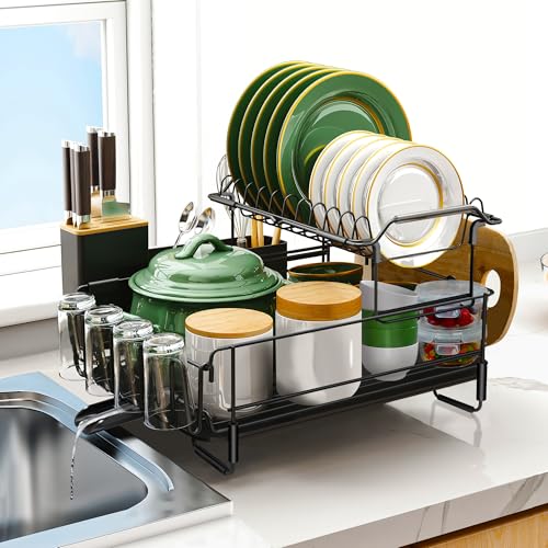 2 Tier Large Dish Drying Rack for Kitchen Counter (2-Tier Detachable)