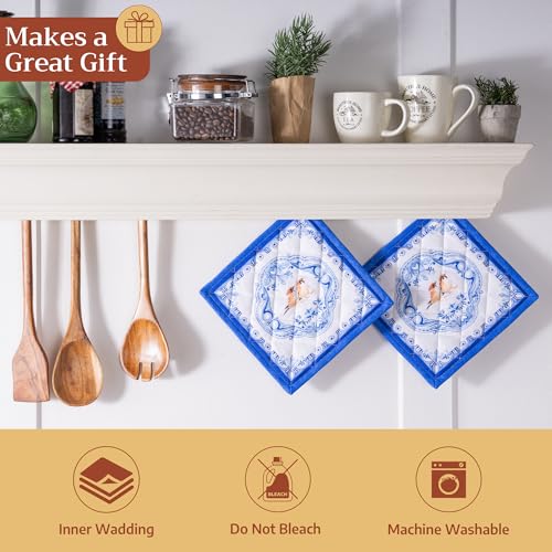 Pot Holders 100% Cotton Potholders (008 - Amsterdam Canals / 8" x 8" (Pot Holder Pack of 2))