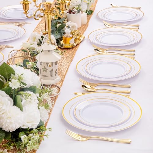 200 Pcs Gold Plastic Plates (Gold / 200 Pcs)