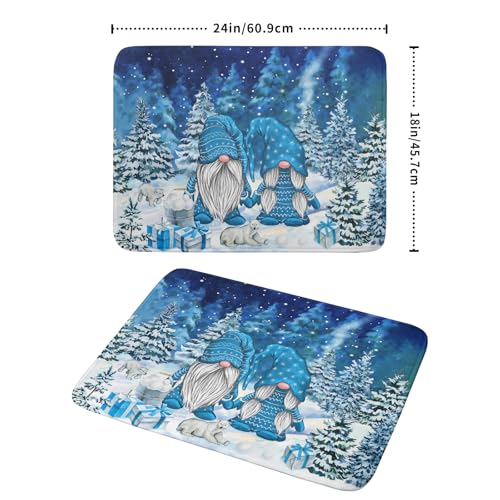 Winter Blue Gnome Dish Drying Mat for Kitchen Counter Pine Tree Microfiber Dish Pad Absorbent Reversible Fast Dry Draining Mats 18x24 Inch (Blue Winter Gnome / 18" x 24")