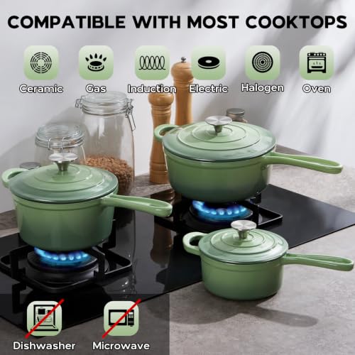 1QT & 2QT & 3QT Saucepan with Lid (Pistachio Green / 1+2+3 Quarts)