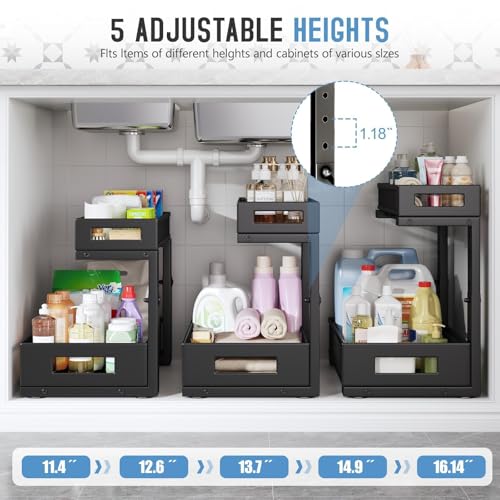 2 Pack Under Sink Storage Organizer (Black / 2 Pack-15.74"Dx11.4"-16.14"H)