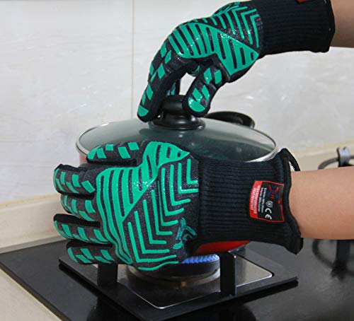 Heat Resistant Oven Glove (Black/Green / Regular Cuff)