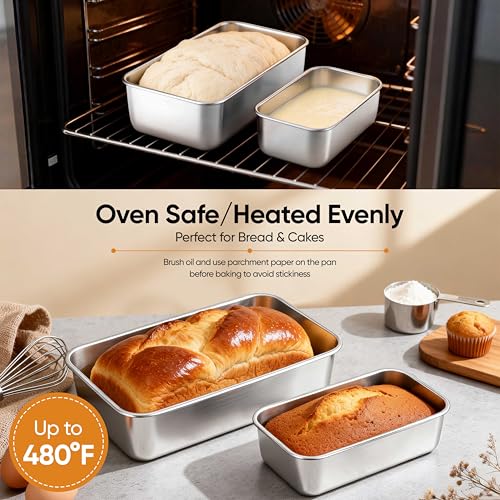 Loaf Pan Set 9x5Inch Bread Pans & 6.3x3.5Inch Mini Bread Baking Pan (Silver / Medium & Small)