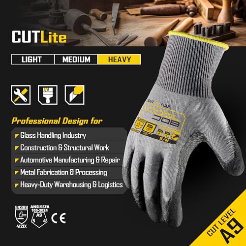 A9 120 Pairs PU Cut Resistant Work Gloves with Grip (Medium (Pack of 120))