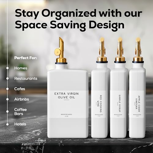 White Glass Olive Oil Dispenser Bottle for Kitchen by Brighter Barns (White/Gold)