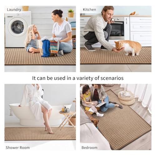 Kitchen Runner Rugs Non Slip Washable Long Kitchen Mats Brown 17"x59" (7 Sq Ft)
