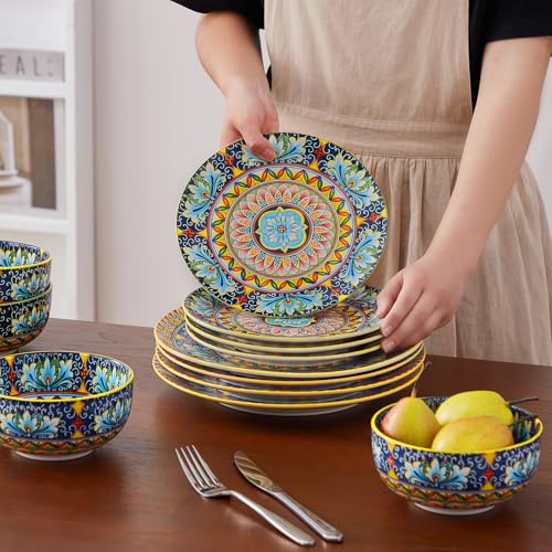12 Pieces Dinnerware Sets (Service for 4 (12 Pcs) / Bohemian Yellow)
