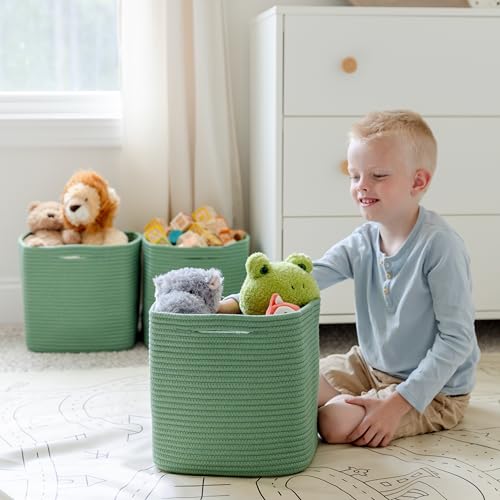 13 Inch Cube Storage Bins Cotton Rope Woven Baskets for Organizing 3 (Green / 13 x 13 x 13 (Standard))