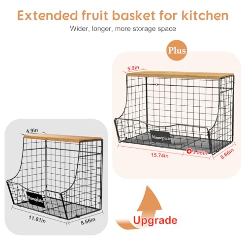 3 Pack Extra Large Fruit Basket for Kitchen with Wood Lid Nameplate (3pcs*15.72"*8.66"*10.63")