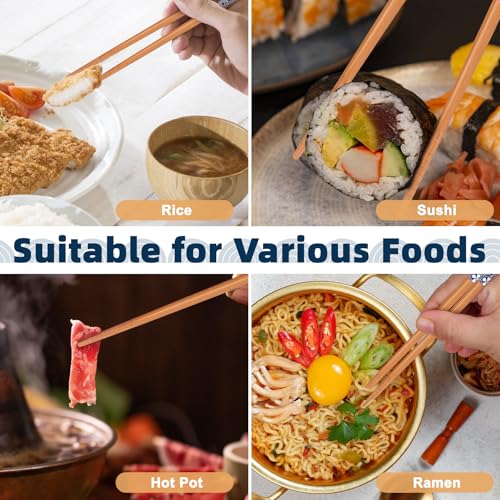 5 Pairs Natural Bamboo Chopsticks Reusable Classic Japanese Style Chop Sticks Gift Sets (Natural Bamboo Style 2)