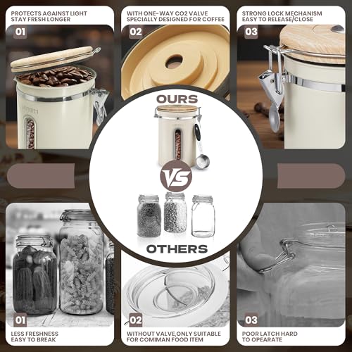 22OZ Coffee Canister Airtight Stainless Steel (Cream / 22 oz)