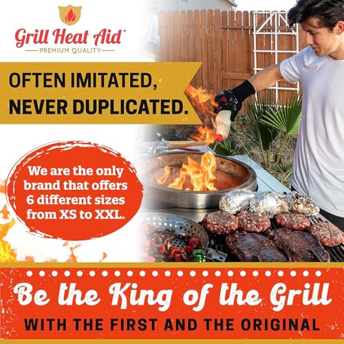 Grill Gloves Heat Proof for Men Grilling BBQ Heat Resistant Gloves (Gray / Mid Cuff - Large Palm)