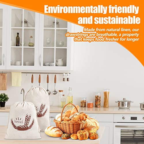 20 Pcs Linen Bread Bag for Homemade Bread Reusable 2 Sizes 10" x 12" and 11" x 17" Unbleached Container Drawstring Natural Bags Storage for Food Baking Kitchen Sandwich Bakery Picnic Wedding