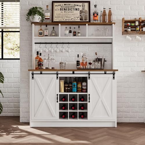 47" Farmhouse Coffee Bar with Storage Hutch & Wine Rack (48Inch / White)