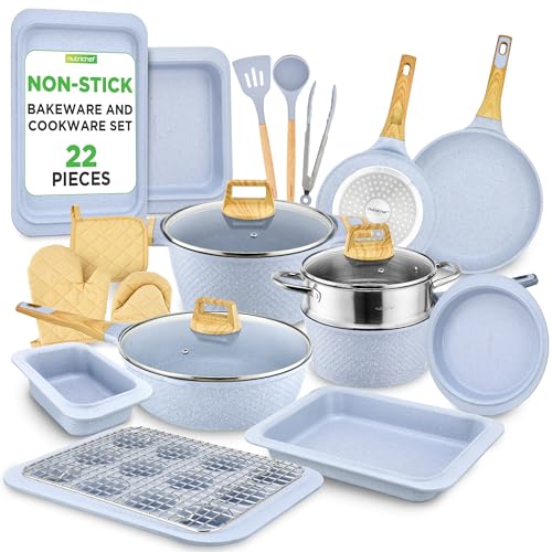 22 Pc Ceramic Cookware Set (Moon Grey Marble / 22pc Set)