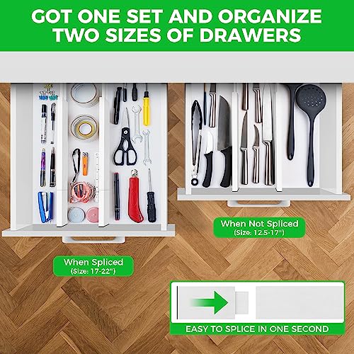 4 Pack Bamboo Drawer Dividers Organizer with Inserts 2.6'' High (White / 12.5-21.7 INCH)