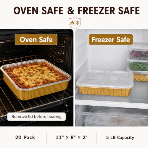 20 Pack 11"×8"×2" Aluminum Pans with Lids Heavy Duty (20 Count)