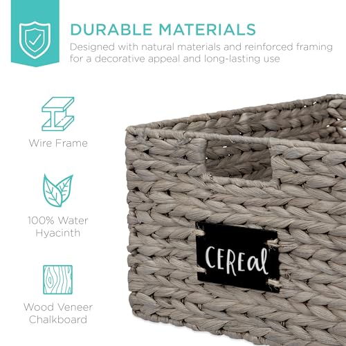 Pantry Baskets Set of 2 16x12in Water Hyacinth Storage Baskets (12x16x8in / Gray)