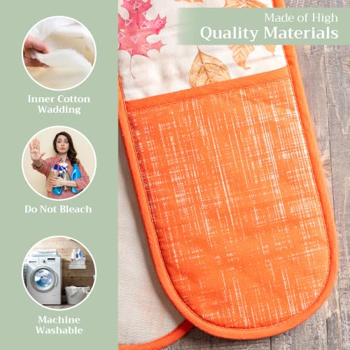 Double Oven Mitts 100% Cotton Double Oven Glove (103 - Colours of Autumn / 7" x 35" (Double Oven Mitt))