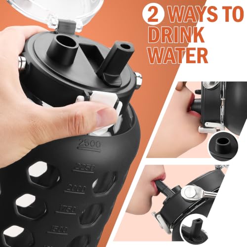 84 oz Glass Water Bottle (Black / 84 Ounces)