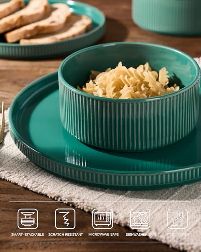 Stoneware Dishes Dinnerware Sets for 6 (Sage Green / Service for 6)