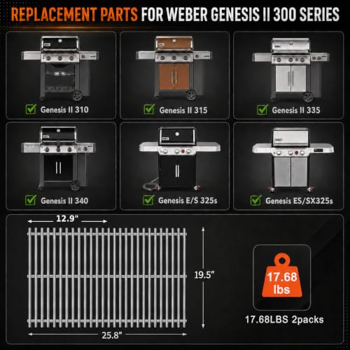 9.5 MM Grill Grates for Weber Genesis II 300 & LX 300 Series Grills (9.5MM 18.75" for Weber Genesis II 300)