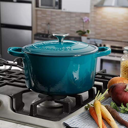 Artisan 5 Quart Round Enameled Cast Iron Dutch Oven (Teal Ombre / 5-Quart)