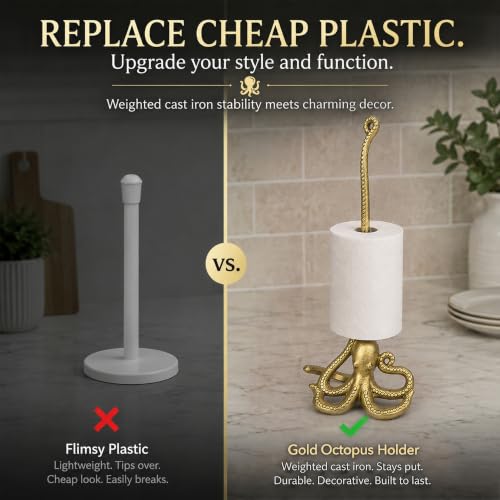 Gold Octopus Paper Towel Holder & Metal Toilet Paper Stand (Gold Octopus)