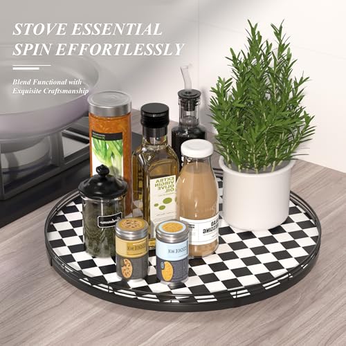 18 Inch Black and White Checkerboard Lazy Susan Decorative Tray (Black & White / 18 inches)