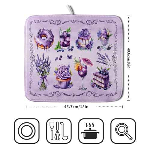 Purple Dish Drying Mats for Kitchen Counter Washable Drying Pad Absorbent Coffee Mat (Dreamy Dessert Purple / 18" x 16")