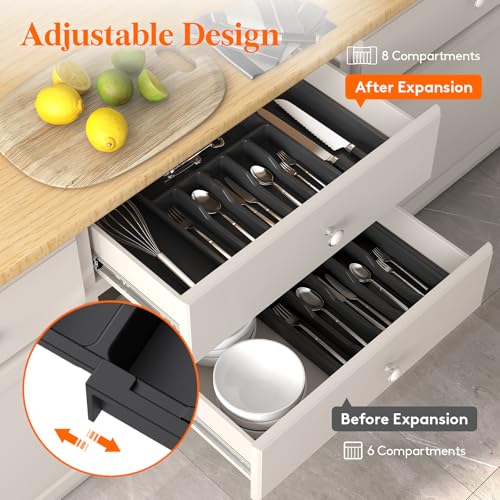 Extra Large Silverware Drawer Organizer (Black / XL Deep (13-22''W x 16.7''D))