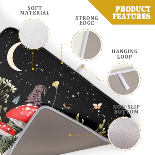 Red Mushroom Dish Drying Mat for Kitchen Counter Plant Leaves Drainer Mats Rack Holder Countertop Absorbent Microfiber Coffee Pads 18x24 Inch (Red Mushroom / 18" x 24")