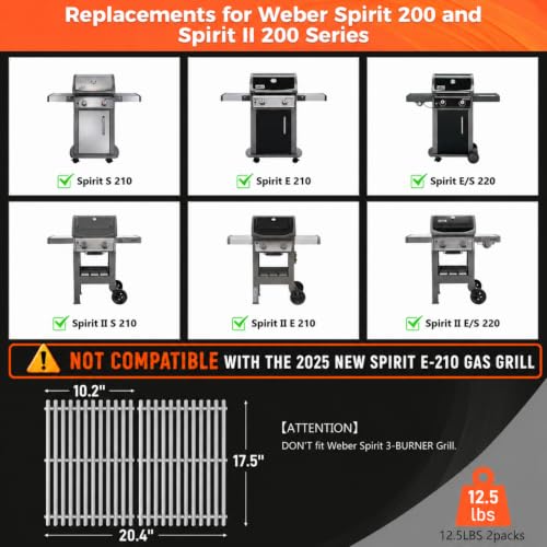 9.5MM 17.5" Grill Grates for Weber Spirit 200 & GS4 Spirit II E210 Grills (9.5MM 17.5" for Weber Spirit 200 & GS4 II 200)