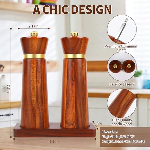 Wooden Salt and Pepper Grinder Set (Acacia Wood 7”2PC)