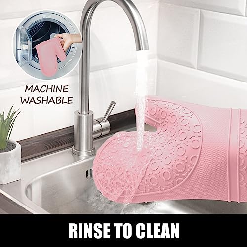 Silicone Oven Mitts and Pot Holders Sets (Pink)