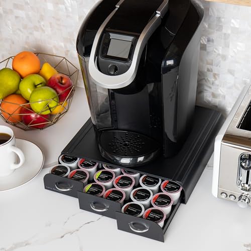 Single Serve Coffee Pod Organizer with 3 Drawers (36 Capacity / Black)