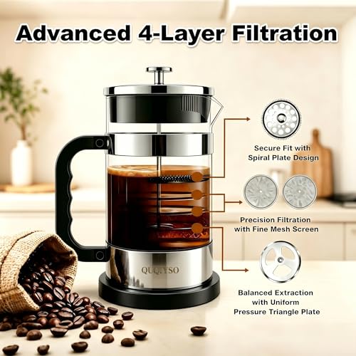 French Press Coffee Maker 34oz (New Style Sliver / 34oz)